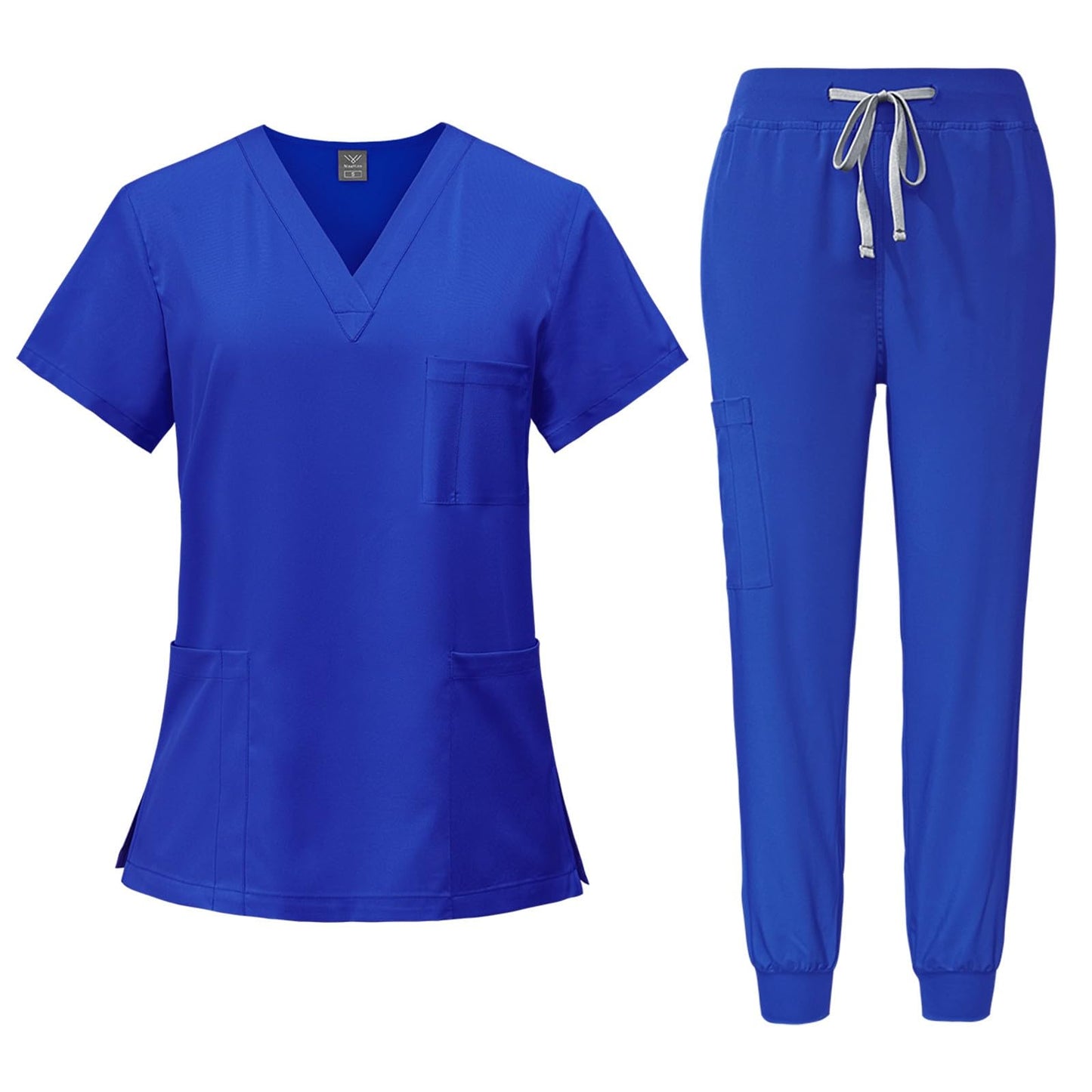 Christmas Scrub Tops Women Medical Scrubs Scrubs Set Workwear Matching Elastic Waist Pants T-Shirts Womens Scrubs Set Nurse Scrubs for Women Set Scrubs for Women Set(1-Royal BlueMedium)