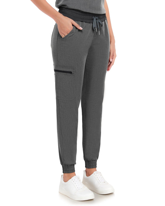 COMENII Scrubs for Women Slim Fit Jogger Scrubs Pant with Knit Yoga Waistband Moisture Wicking Womens Scrubs Pants-T-Graphite XL